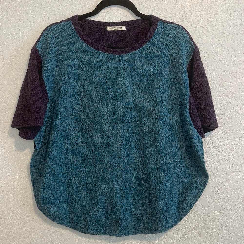 Margaret Winters Color Block Curved Hem Cotton Short Sleeve Top